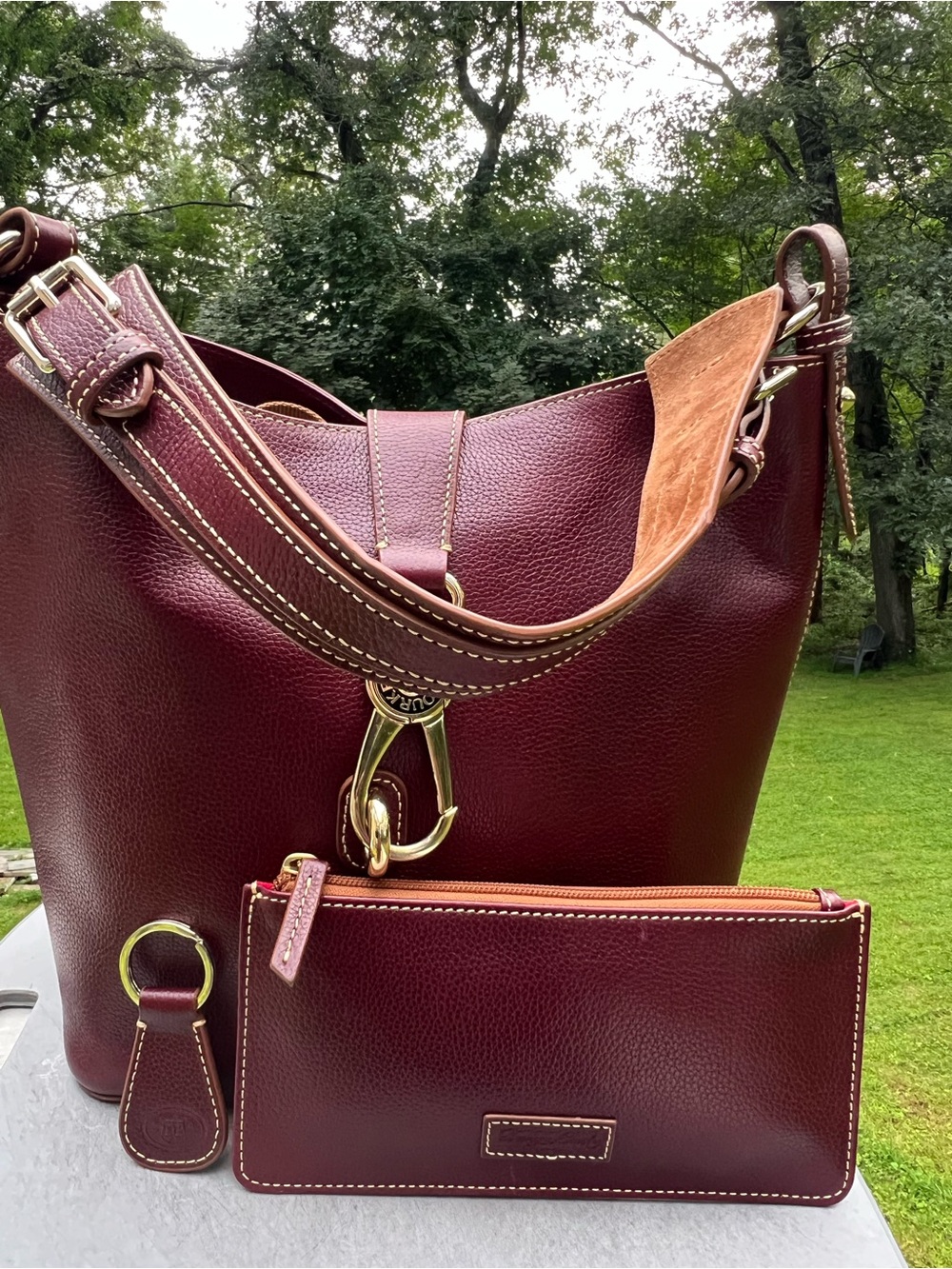 DOONEY & BOURKE LOGO LOCK TOSCANO LEATHER SHOULDER BAG, KEY CHAIN & LARGE POUCH